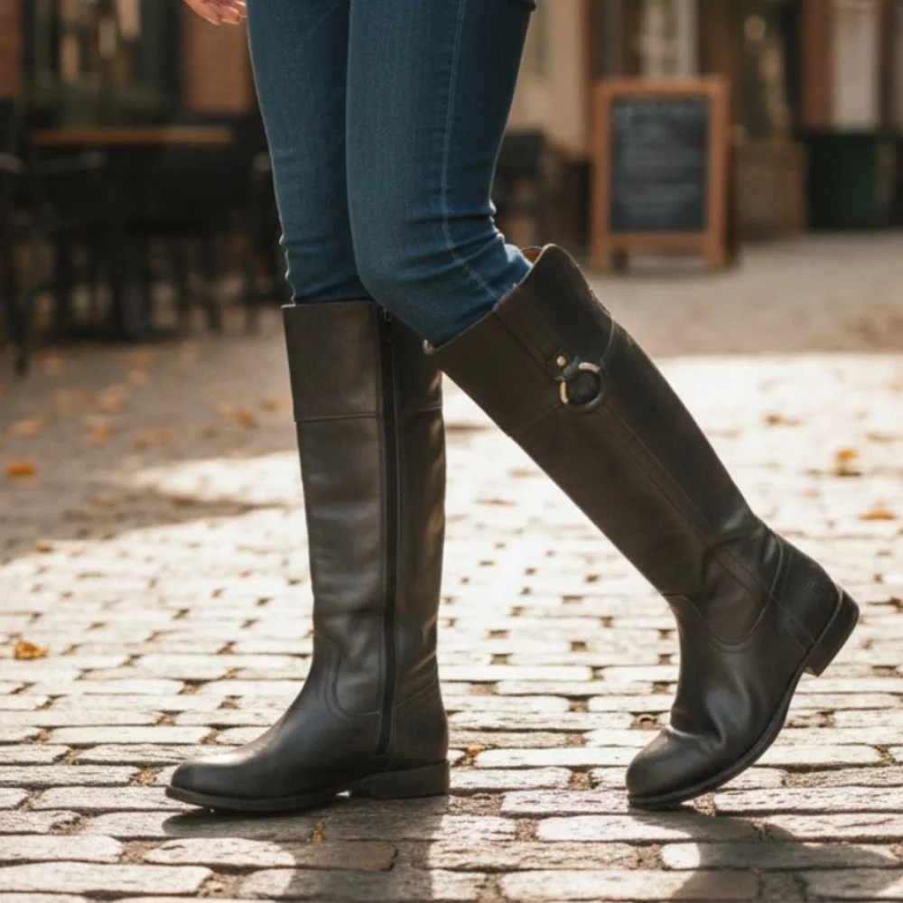 $389 Frye Jamie Ring Tall Distressed Stone Black Leather Knee High Zip Up Boot